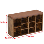 Cubby Shoe Storage Bench with Cushion & Adjustable Shelves dimensions and design for organized footwear.