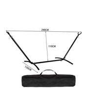 Double Hammock with Steel Stand dimensions and carrying bag for outdoor relaxation.