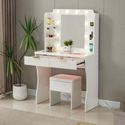 LED Dressing Table with Mirror featuring a charging station and a cozy stool, perfect for bedroom use.