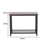Console Table dimensions: 105.8cm width, 40.3cm height, 80.5cm depth, featuring rustic wood and black metal design.