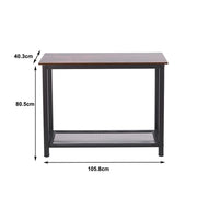 Console Table dimensions: 105.8cm width, 40.3cm height, 80.5cm depth, featuring rustic wood and black metal design.