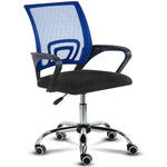 Blue and black BX002 ergonomic mesh office chair with lumbar support and chrome base