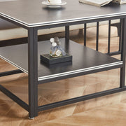 Black Coffee Table with Open Shelf and Metal Frame