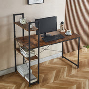 Modern Teak Computer Desk with Top Shelf & Storage