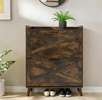 Rustic Tilt-Out Shoe Cabinet with 2 drawers, stylish storage solution for entryway, modern home decor accent.