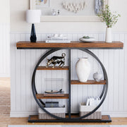 5-Tier Industrial Console Table with Round Metal Frame