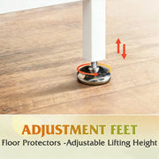 Adjustable leveling feet on computer desk metal legs for floor protection