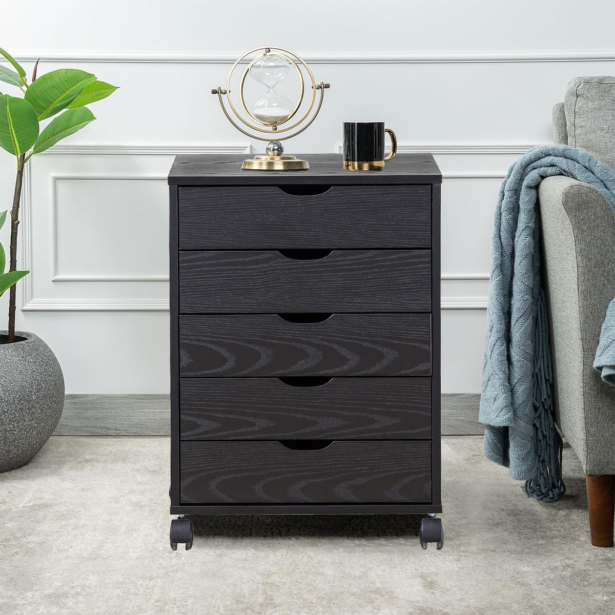 Black Bedside Table with Drawers (5-Tier) | Mobile Pedestal, featuring 4 drawers and modern design perfect for bedroom organization.