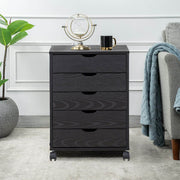 Black Bedside Table with Drawers (5-Tier) | Mobile Pedestal, featuring 4 drawers and modern design perfect for bedroom organization.
