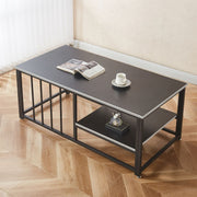 Black Coffee Table with Open Shelf and Metal Frame