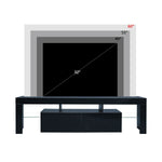 Black LED TV unit shown beneath a television up to 60 inches