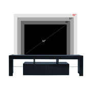 Black LED TV unit shown beneath a television up to 60 inches