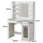 LED Vanity Desk with Charging Station & RGB Glass Top DR-17 dimensions and features displayed clearly.