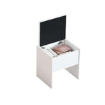 Dressing Table with Mirror featuring a white storage box with books and accessories neatly organized inside.