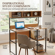 Compact Computer Desk with 6 Open Shelves