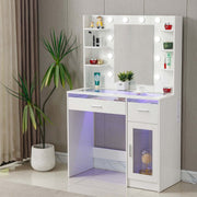 LED Vanity Desk with Charging Station and illuminated mirror for an organized beauty setup.