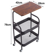 3-Tier Rolling Storage Cart with Wood Top