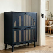 2-Door Flip Shoe Cabinet with Adjustable Shelves – Walnut