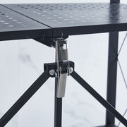 Close-up of Mobile Kitchen Shelf hardware showcasing foldable design and sturdy support for versatile storage solutions.