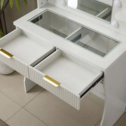 Dressing Table with Mirror featuring two empty drawers and a glass top for elegant storage and display.