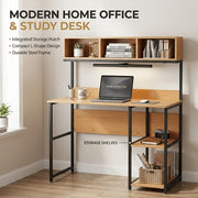 Compact Computer Desk with 6 Open Shelves