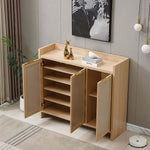 Boho 3-Door Shoe Cabinet showcasing its stylish design and organized storage space in a modern interior setting.
