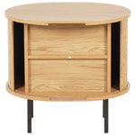 2-tier interior storage shelving of round side table with sliding doors