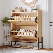 Rattan Flip-Top Shoe Cabinet with Adjustable Shelves