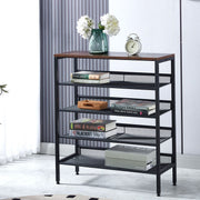 5-Tier Industrial Shoe Rack with Rustic Wood Top