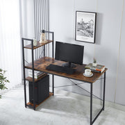 Modern Teak Computer Desk with Top Shelf & Storage