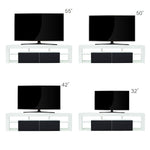 Modern Floating LED TV Stand displaying various TV sizes: 55