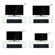 Modern Floating LED TV Stand displaying various TV sizes: 55