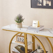 Gold Circle Console Table with Marble Shelves & Storage