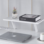 Detachable white monitor stand riser with space for laptop storage
