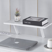 Detachable white monitor stand riser with space for laptop storage