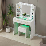 LED Vanity Desk with Charging Station & Stool featuring modern design and integrated LED lights for enhanced beauty routines.