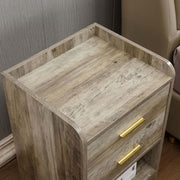 Modern LED Pedestal close-up view highlighting wood-grain finish and top surface design.