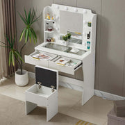 LED Dressing Table with Mirror featuring a charging station and stool, ideal for enhancing bedroom decor.