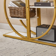 Gold Circle Console Table with Marble Shelves & Storage