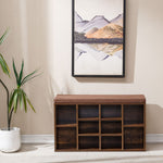Cubby Shoe Storage Bench with Cushion & Adjustable Shelves in an elegant home setting.
