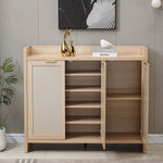 Boho 3-Door Shoe Cabinet showcasing rustic charm and elegant gold handles for home organization.