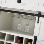 Interior view of the Farmhouse Wine Bar Cabinet displaying hanging wine glasses and wine bottle storage.