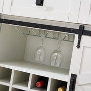 Interior view of the Farmhouse Wine Bar Cabinet displaying hanging wine glasses and wine bottle storage.