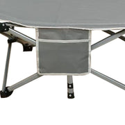 Convenient side storage pocket on folding camping cot with mattress for phones
