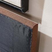 Close-up of the corner detail of the Rustic Shoe Storage Bench with Cushion, showcasing its fabric finish and design.