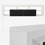 Modern Floating LED TV Stand showcasing a sleek, high-gloss design with black storage drawers.
