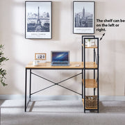Modern Teak Computer Desk with Top Shelf & Storage