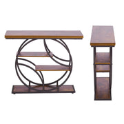 Console Table with O-Shape Metal Frame and Storage Shelves