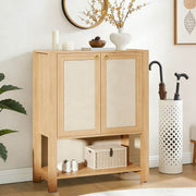 Boho Rattan Storage Cabinet featuring light wood finish, rattan doors, and stylish storage solution for modern living spaces.