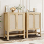 Boho Rattan Storage Cabinet displayed in a stylish living room setting, featuring elegant design and versatile storage options.